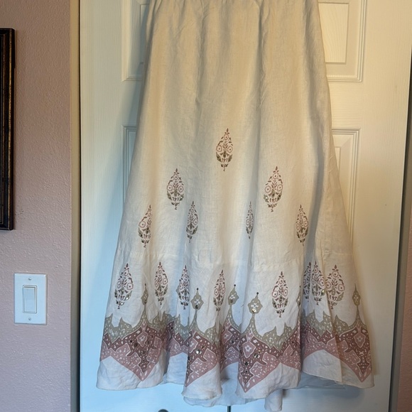 Karen Kane Cream and Brown Embroidered Maxi Skirt - Picture 1 of 8